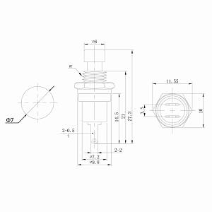 Выключатель-кнопка металл 220V 2А (2с) OFF-(ON) &Oslash;7.2 красная Micro (RWD-301, PBS-10B) REXANT