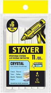 STAYER Cristal, 1 х 100 мм, 6 шт, прозрачные, универсальные клеевые стержни Professional (0682-H6)