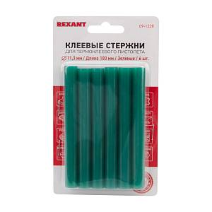 Стержни клеевые &Oslash;11мм, 100мм, зеленые (6 шт/уп), блистер REXANT