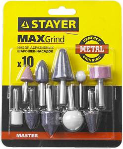 STAYER 10 предм., хвостовик d 3.2 / 6.0 мм, набор абразивных минишарошек-насадок (2989-H10)
